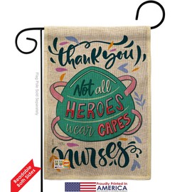 Thank you Nurses Burlap Burlap Garden Flag Set Wood Dowel First Responders EMT Paramedic EMS Nurse Emergency Medical Technician Supoort Small Gift Yard House Banner Double-Sided Made In USA 13 X 18.5