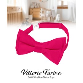 Vittorio Farina Boy's Classic Solid Silky Satin Bow Tie - Adjustable Bow Tie for Boys, Hot Pink, One Size