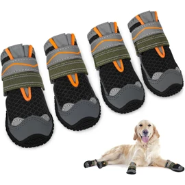 SlowTon Dog Boots, Breathable Dog Paw Protector, Dual Adjustable & Washable Non-Slip Dog Shoes with Reflective Strip for Injured Paws, Comfortable Dog Walking Boots for Small Medium Large Dogs