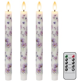 Lasumora Purple Flowers Flameless Taper Candles with Remote Timer, LED Taper Candles Battery Operated Warm 3D Wick Flickering, Real Wax CandleSticks, Wedding Birthday Christmas Decor