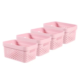 Curver Infinity Dots Set of 4 100% Recycled Small Storage Baskets 11 Litres - Pink