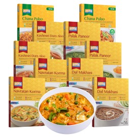 Ashoka Ready to Eat Meals 1932, Vegetarian Meal Kit, All-Natural Variety Pack, Kosher Certified, Traditionally Cooked Indian Food, Travel Friendly, Gluten-Free & with No Preservatives, Pack of 10