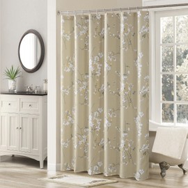 D DS CURTAIN Silk Flowers Gold Fabric Plum Blossom Taupe Printed Farmhouse Waterproof Yellow Polyester Country Cloth Bath Shower Curtain for Bathroom,72" W x 72" H