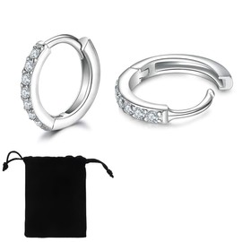 LICHUANUK Silver Hoop Earrings for Women, Titanium Steel Silver Hoop Earrings with Cubic Zirconia, Silver Sleeper Cartilage Hoop Earrings 8 mm), Stainless Steel