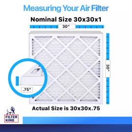 Filter King 30x30x1 Air Filter 4-PACK MERV 8 Actual Size 30 x 30 x .75"