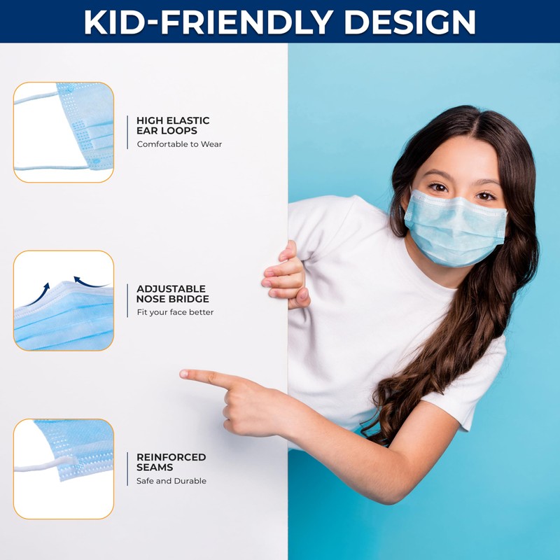 SereneLife 50 Count Disposable Childrens Face Masks | Breathable 3-Ply