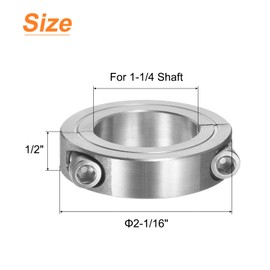 sourcing map 4pcs Double Split Clamp-On Shaft Collar for 1-1/4" Shaft, Two-Piece Clamping Collar, 2-1/16" OD, 1/2" Thick, 304 Stainless Steel Axle Collar Clamp, Set Screw Style