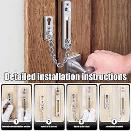 Door Chain Lock, Door Chain Security Lock, Stainless Steel Door Chain Lock for Hotel, Family, Interior Doors, Windows (Silver, with Screwdriver)