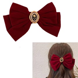 Red Velvet Bow Hair Clip for Women Rose Bowknot Hair Clips Big Bow Hair Barrettes Accessories for Christmas Party Decorations Rose Hair Pins Hair Bows Clips for Women Girls