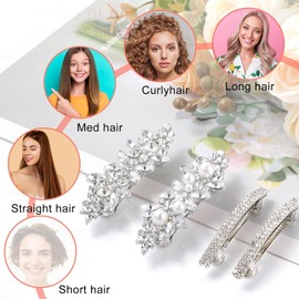 Amaezorx 4 Pcs Rhinestone Hair Barrettes for Women, Elegant Crystal & Metal Alloy Hair Clips, Flower Hairpins for Wedding, Party, Everyday Use - Shiny White Hair Accessories