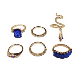 Caiyao 6pcs Snake Stackable Knuckle Ring Set for Women multicolor Boho Crystal Snake Animal Stacking Finger Rings Set-Blue