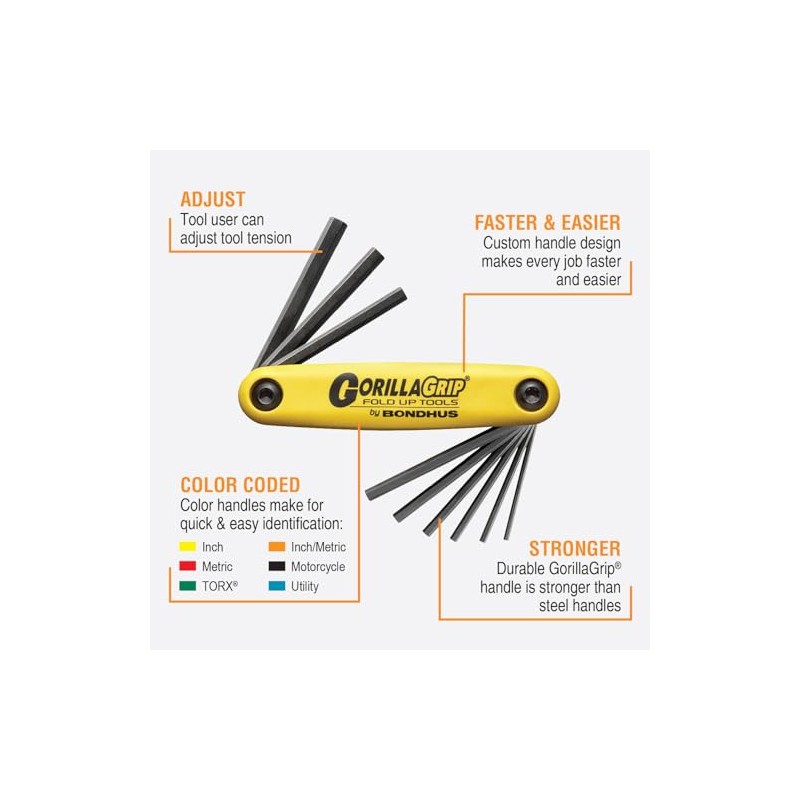 Bondhus 12591 GorillaGrip Set of 9 Hex Fold-up Keys, sizes