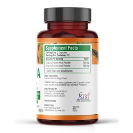 Organic Aura Papaya Capsules.150 Veg HPMC Capsules 1500mg per Serving.