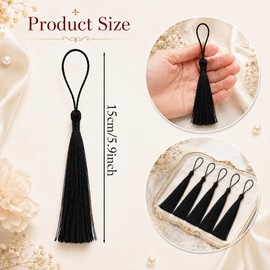 Bookmark Tassels, 100 Pcs Black Silky Floss Bookmark Tassels, Mini Tassel Bullk with Loops for DIY Crafts Book Mark Graduation Cap Dress Accessory Earring Jewelry Keychain Making Decorations Supplies