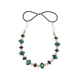 Elegant Golden Tone Oval Synthetic Emerald Crystal Rhinestone Chain Metal Stretch Headband
