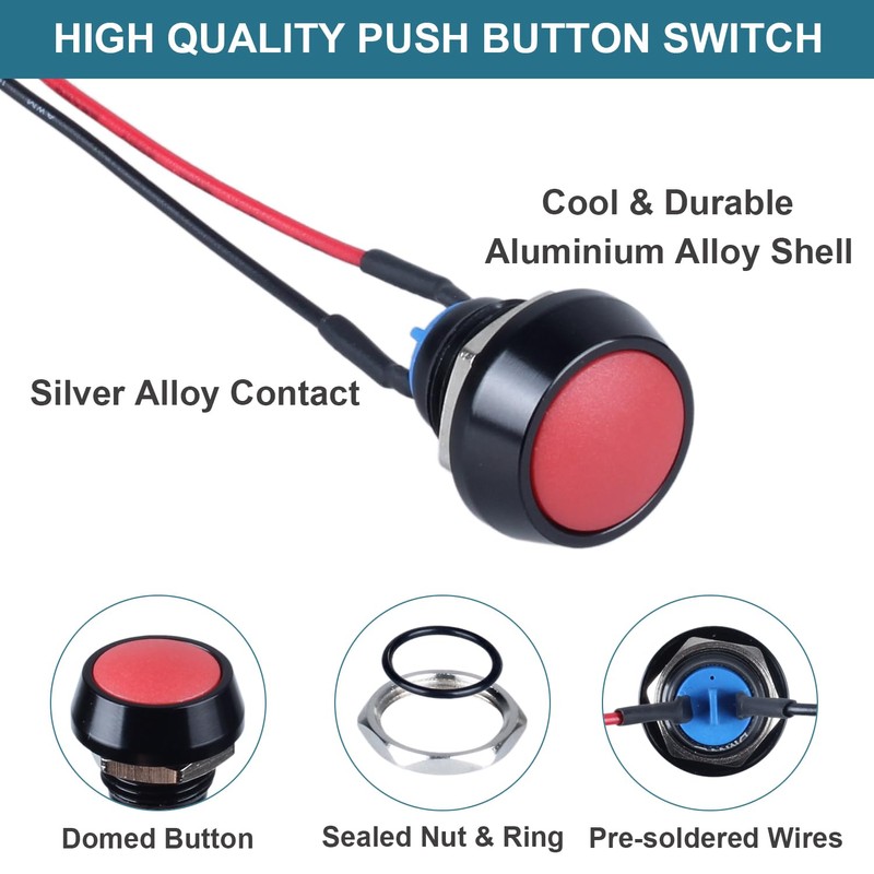 DMWD 2pcs 12mm Waterproof Metal Momentary Domed Push Button Switch