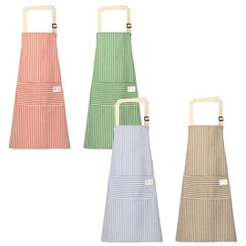 Vyanveo Pack of 4 Cooking Apron Women/Men, Cotton Linen Adjustable Kitchen Apron Women with 2 Pockets for Cooking, Baking, Housework, Painting, Red + Green + Blue + Brown