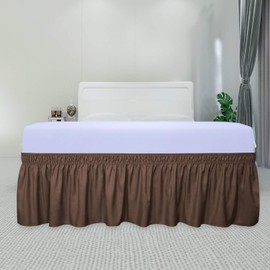PureFit Falda de cama envolvente con volantes con cinturón elástico ajustable, caída de 18 pulgadas, fácil de poner, falda de cama sin arrugas, volantes contra el polvo, funda para cama individual,