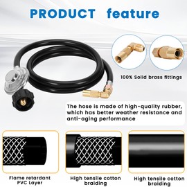 6.5 Feet Propane Regulator and Hose for Blackstone with 90 Degree Elbow Adaptor, QCC1 Universal Grill Regulator Replacement Parts for 17" and 22" Blackstone Tabletop Camper Grill