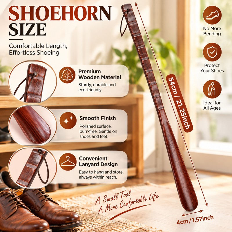 Long Handle Wooden Shoe Horn for Easy Shoe Wearing –