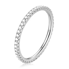 WOSTU 925 Sterling Silver Ring Eternity Cubic Zirconia Stackable Band Ring Tarnish Resistant Wedding Band for Women Men Multi Colors Statement Ring Comfort Fit Ring Gifts for 1.5mm Ring Size 9 Silver