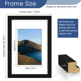 PEALSN 6x9 Picture Frame, Display Pictures 4 x 6 with Mat or 6 x 9 Without Mat for Wall Mounting Display, Photo Frames, Black.