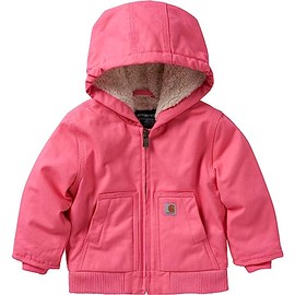 Carhartt Baby Girls Sherpa-Lined Hooded Canvas Zip-Up Jacket, Pink Lemonade, Toddler 4T