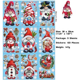 9 Sheets Christmas Window Decorations, PVC Double-Sided Window Christmas Snowflakes Christmas Gnome Santa Claus Decoration for Doors, Shop Windows, Showcases, Christmas Decoration (Pack of 103)