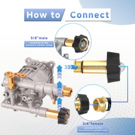 EZALOR Pressure Washer Pump Parts Water Inlet Fitting, 3/4" Female to 3/8" Male Pressure Washer Pump Parts, Replacement for Simpson Cleaning 7110166, Gold, 2 Pack