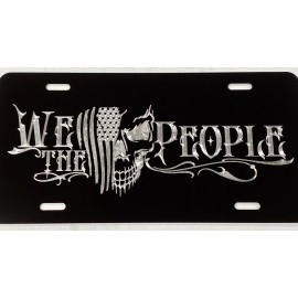 Diamond Etched Products WE THE PEOPLE US Flag Skull Patriotic Car Tag Diamond Etched Black License Plate