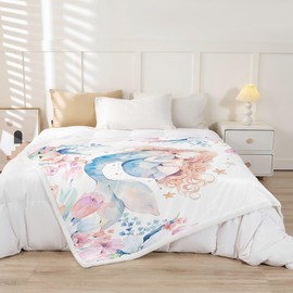 Homemissing Kids Mermaid Fleece Throw Blanket Single 50x60Inch Boys Girls Ocean Marine Theme Plush Blanket Flower Floral Print Sherpa Blanket Creature Sealife Fuzzy Blanket