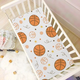 Baby Crib Sheet Basketball Cartoon Design Crib Mattress for Boys and Girls Playard Sheet Soft Breathable Fitted Baby Mattress Cover 52x28in