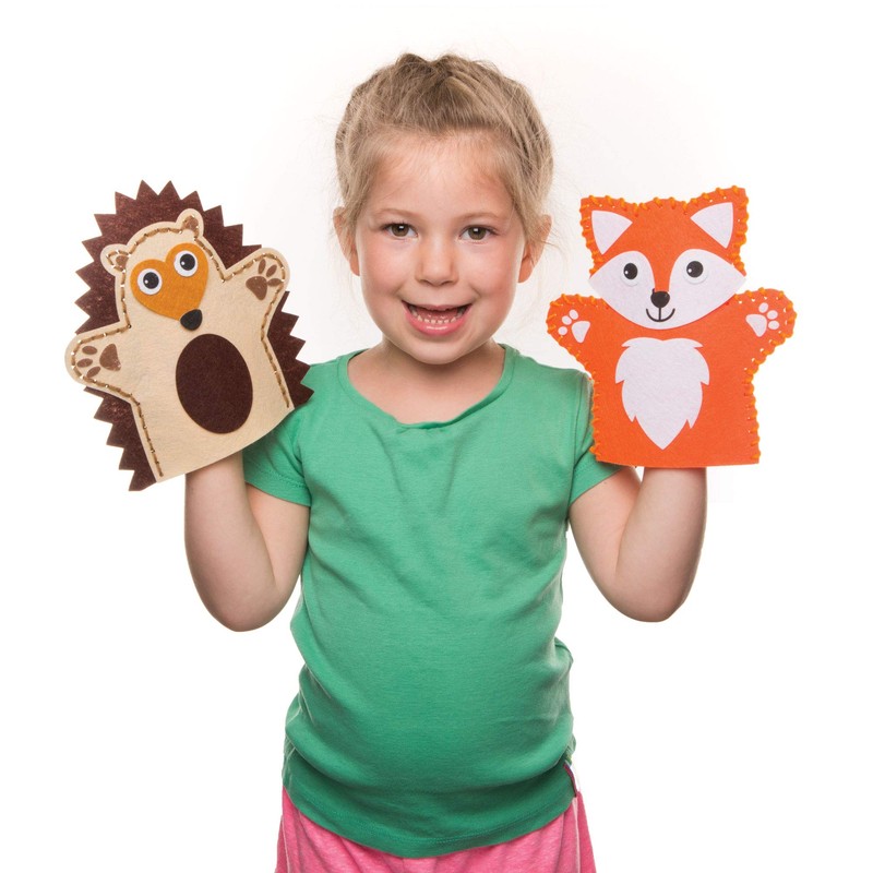 Baker Ross AR637 Woodland Animal Hand Puppet Sewing Kits (Pack