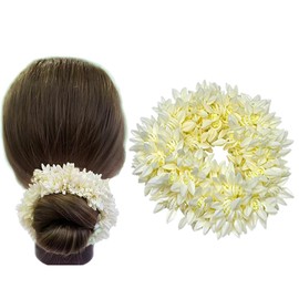 Women's Wedding Gajra, Scrunchie Gajra Hair Accessories, Hand Gajra, Indian Wedding Floral Jewelry Gajra, Mogra Gajra, Elastic Gajra (White)
