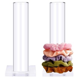 Hair Scrunchie Holder Acrylic Clear Cylinder Perfect Jewelry Bracelet Scrunchie Holder for Teen Girls Women Gifts (2 Pack)