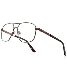 RB. Pilot Reading Glasses for Men Square Double Bridge Light Blocking Computer Readers Spring Hinge Metal Frame Acetate Legs