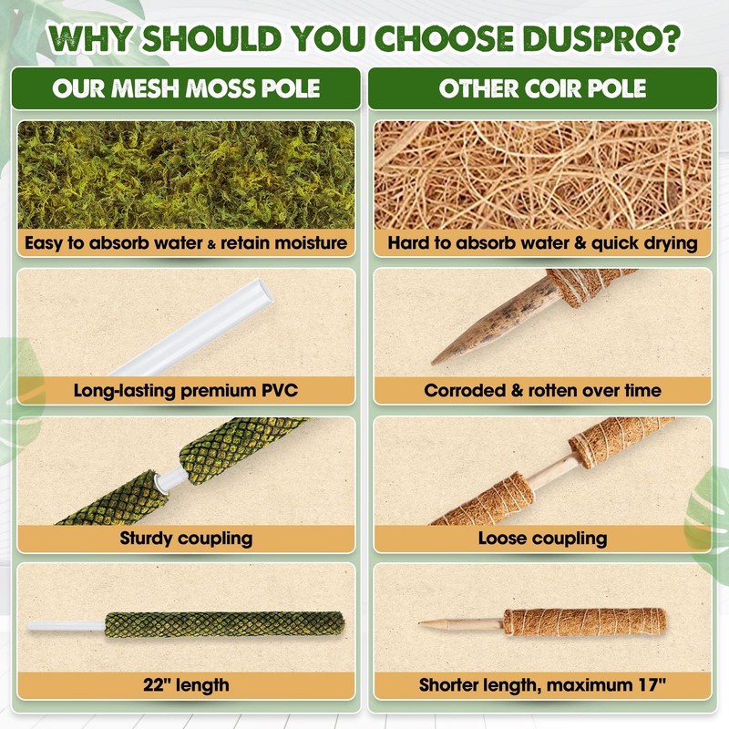 DUSPRO Stackable Mesh Moss Pole for Plants Monstera Potted Plant