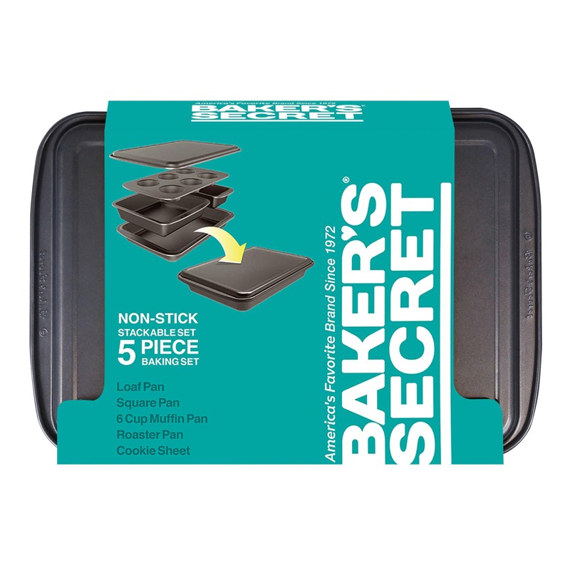 Baker's Secret Stackable Baking Set of 5 Bakeware Pans, Bakeware