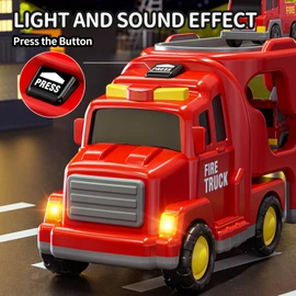 TEMI Fire Trucks Boy Toys for 3-5 Year Old Toddlers - Toys for 3 4 5 6 7 Years Old Transport Vehicle Carrier Truck, Boy Trucks Toy Sets, Kids Toys Boys 3-5, Gift Toys for Boys and Girls Aged 4-6