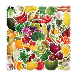 100 Pcs Frush Vegetable and Fruit Photos Water Bottle Laptop Computer Skateboard Phone Luggage Guitar DIY Decal Stickers,Album, Crafts, Calendar, Planner Aesthetic Fruit & Vegetable Stickers