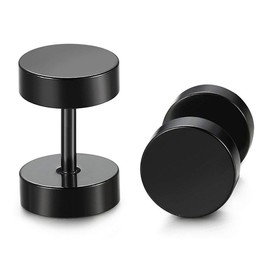 SIISPRI 6-10mmBlack Screw Stud Earrings for Men Women Steel Cheater Fake Ear Plugs Gauges Illusion Tunnel, Stainless Steel