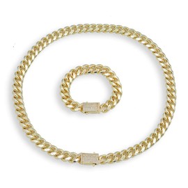 Giffor Necklace With ID Bracelet Set for Men's Jewelry Sets Heavy Miami Cuban Link Chain Stainless Steel 18K Gold Plated Hip Hop Chains (Jewelry Set/2PCS)