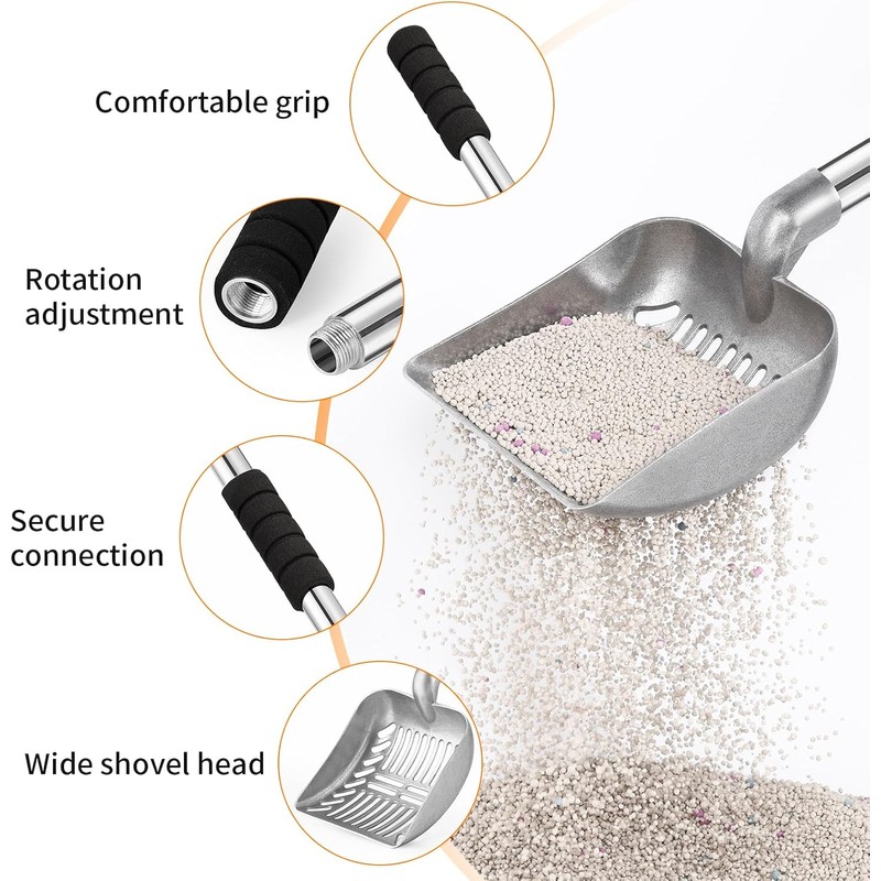 Yangbaga Metal Cat Litter Scoop:Detachable Long Handle Litter Scooper with