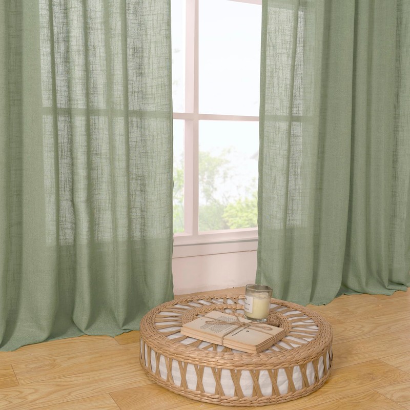LAMIT Semi Sheer Linen Curtains 45 Inches Long 2 Panels,