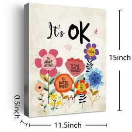 It's Ok Wall Art Canvas,Inspirational Quotes Framed Canvas Wall Art for Kids Girls Room Wall Decor,Encouragement Gifts for Girls Daughter-Flower