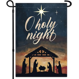 Oh Holy Night Jesus Nativity Garden Flag 12 x 18 Inch Double Sided Winter Christmas Christian Garden Flags for Outside House Yard Indoor Outdoor Holiday Sign Decorations
