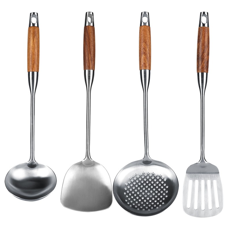 4Pcs/Set 304 Stainless Steel Rosewood Cooking Utensils Cookware Set Kitchen