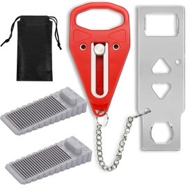 3Pcs Portable Door Lock Set, Hotel Door Lock Travel Safety with 2 Door Stoppers, Travel Door Lock for Hotel Rooms, Enhanced Security for Home, Hotel and Travel Use (with Storage Bag)