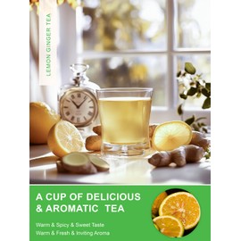TeeLux Lemon Ginger Herbal Tea, Refreshing Lemon with Spicy Ginger Root & Zesty Lemongrass, Caffeine Free, Soothing & Tangy Flavor, 100 Tea Bags