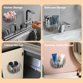 Beileqi 4 Pcs Adhesive Clear Inside Cabinet Door Organizer Wall Mounted Shelf Storage Caddy for Bathroom Kitchen under Sink and Living Room